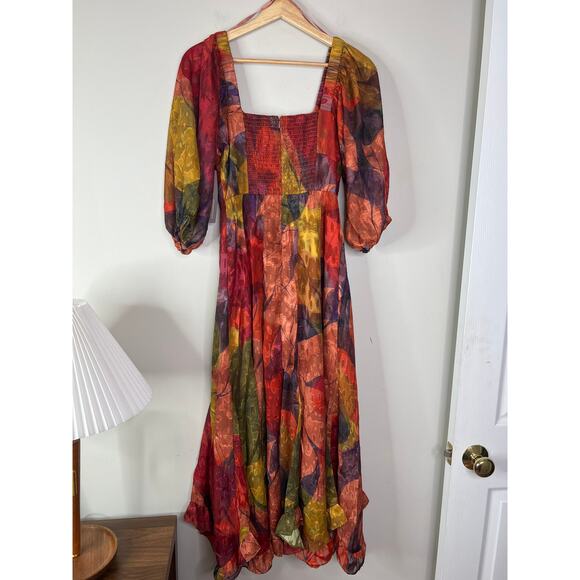 NWT Anthropologie Hutch Printed Twist-Front -Sleeve Ruffle Midi Dress Red - Picture 6 of 7